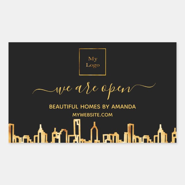 Logo reopening business city home cleaning service rectangular sticker (Front)