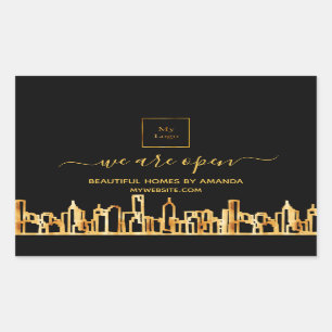 Logo reopening business city home cleaning service rectangular sticker