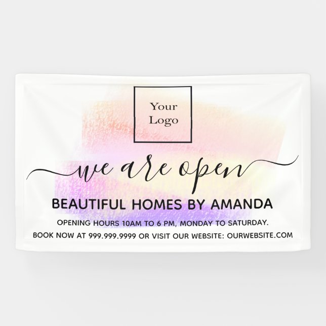 Logo reopening white pastels interior designer banner (Horizontal)