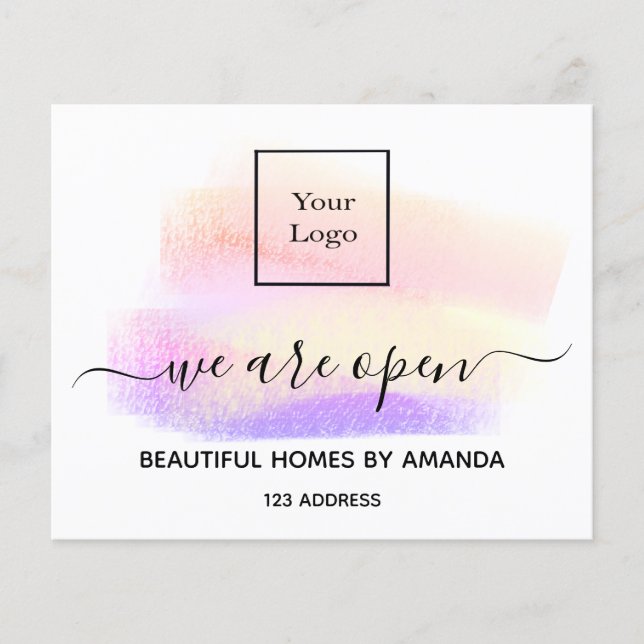 Logo reopening white pastels interior designer flyer (Front)