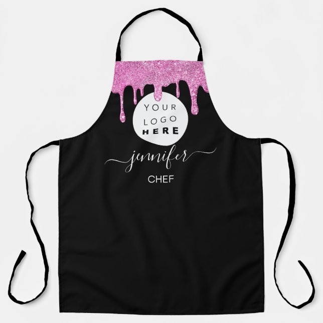 Logo Restaurant Bakery Catering Cakes Pink Drips Apron (Front)