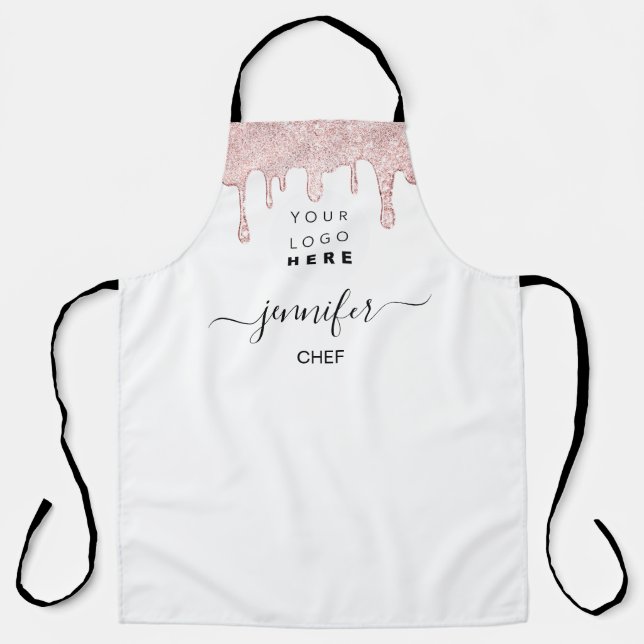 Logo Restaurant Bakery Catering Cakes Pink Drips Apron (Front)
