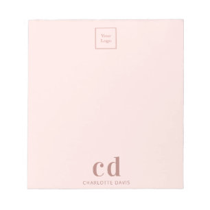 Logo rose gold pink monogram business company notepad
