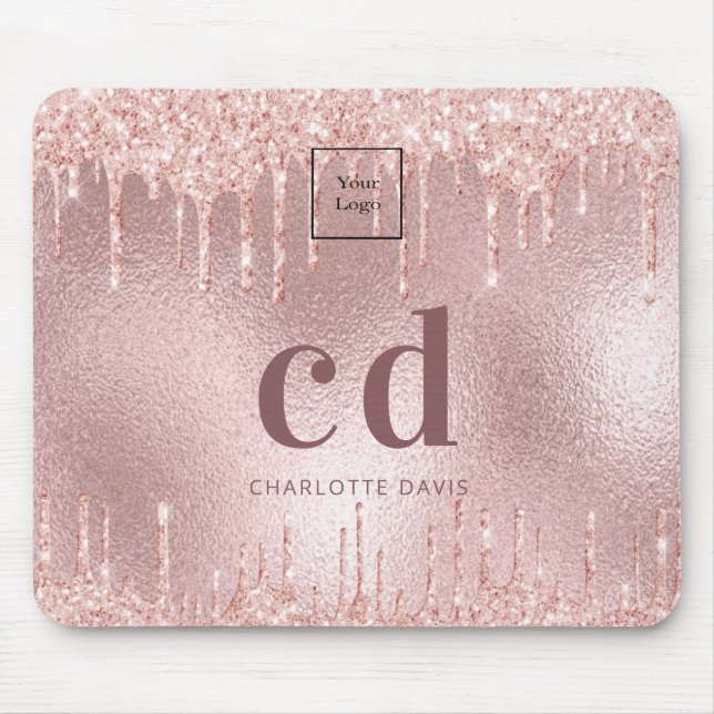 Logo rose gold pink monogram business mouse pad (Front)