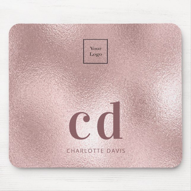 Logo rose gold pink monogram initials business mouse pad (Front)