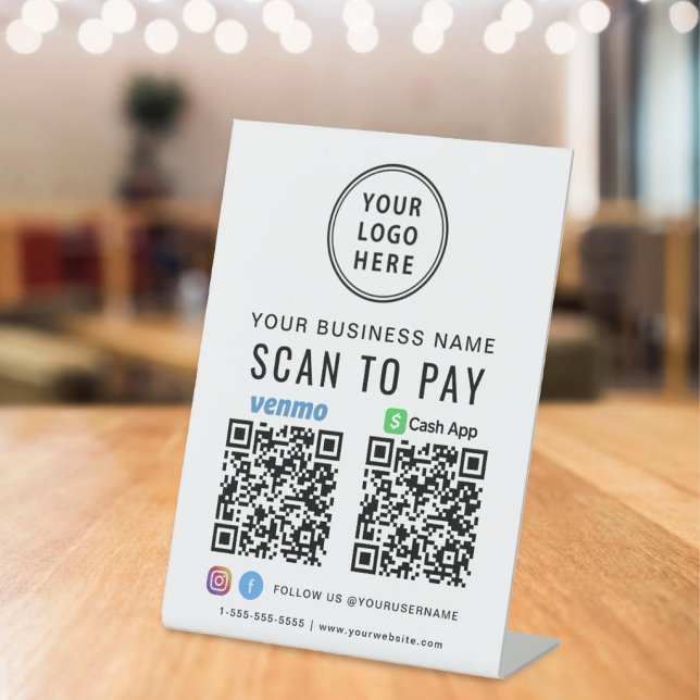 Logo Scan to Pay CashApp Venmo QR Code Pedestal Sign (A QR code sign to effortlessly connect your customers to your payment platforms)