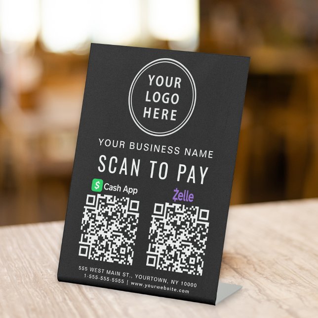 Logo Scan to Pay CashApp Zelle QR Codes Black Pedestal Sign (Creator Uploaded)