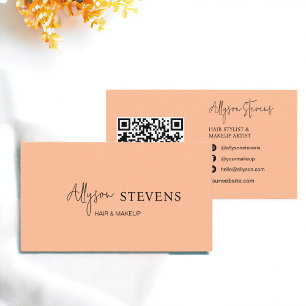 Logo script chic peach hair makeup qr code business card