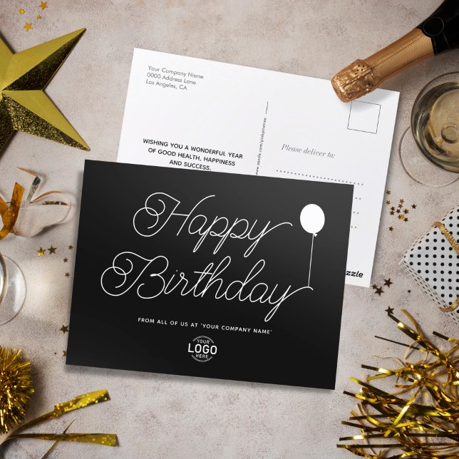Logo Script Minimal Black Business Happy Birthday Postcard (Creator Uploaded)