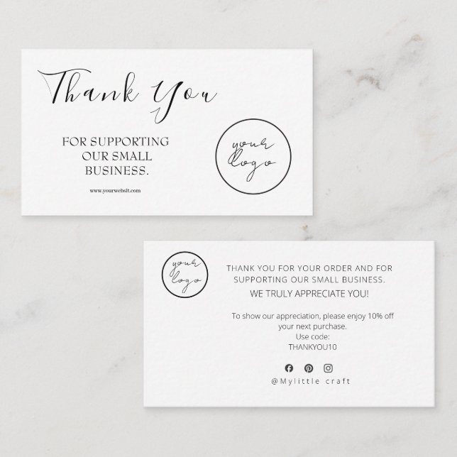 Logo Script Thank You Card Discount Code Business (Front/Back)