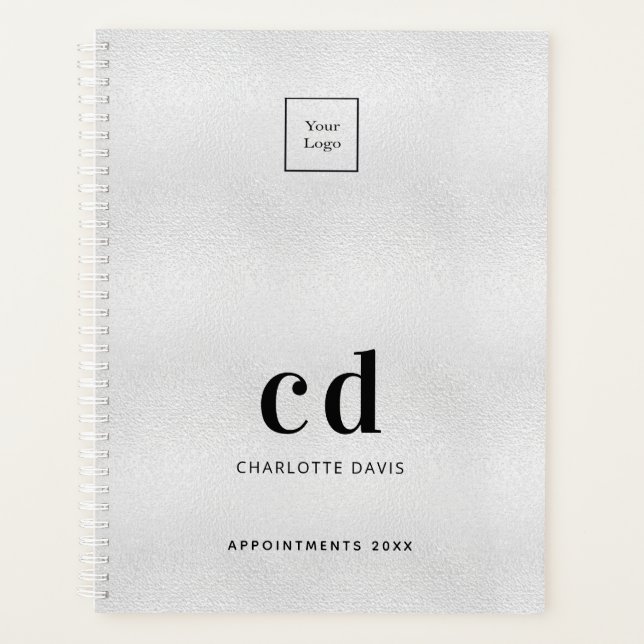 Logo silver monogram initials business 2025 planner (Front)