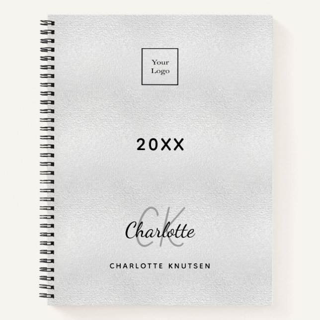 Logo silver monogram initials business notebook (Front)