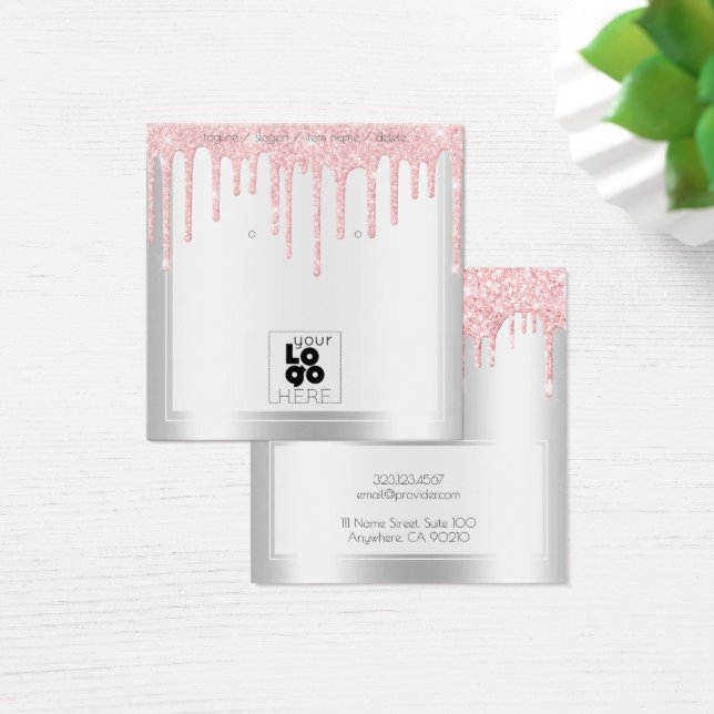 Logo Silver Pink Glitter Drip Earring Display Card (Desk)