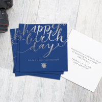 Logo Silver Script Lettering Navy Blue Birthday
