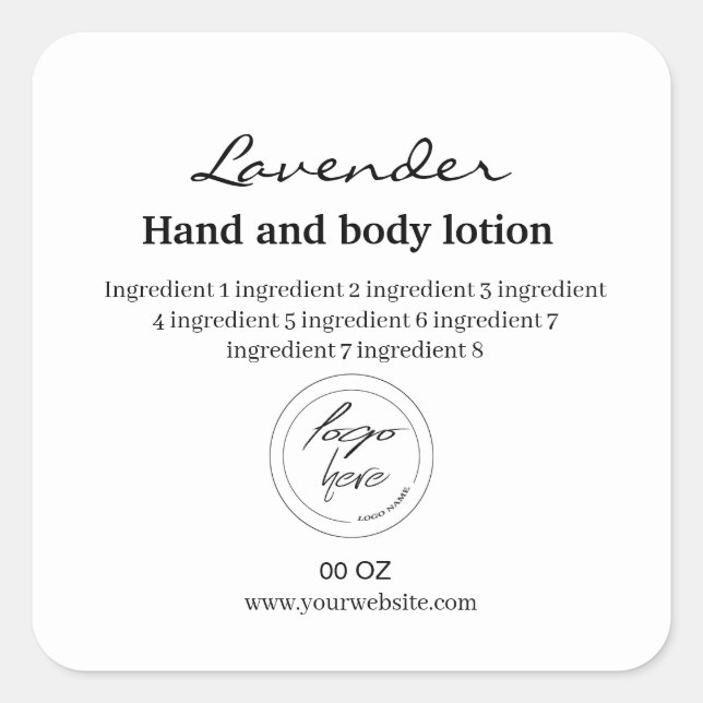 Logo simple black and white ingredients  square st square sticker (Front)