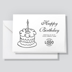 Logo Simple Black White Cake Business Birthday Card