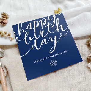 Logo Simple Blue White Script Corporate Birthday Card