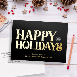 Logo Simple Bold Sleek Black Corporate Business Foil Holiday Card