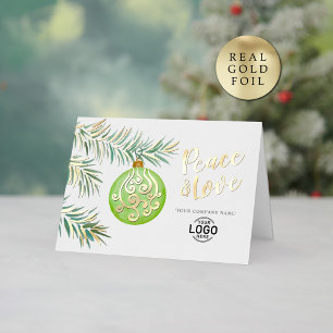 Logo Simple Christmas Green Decor Business Foil Holiday Card
