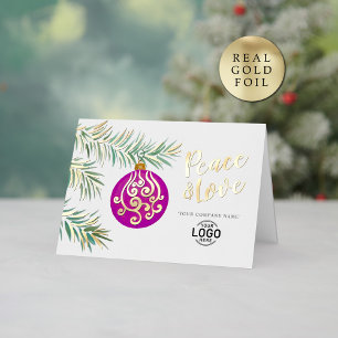 Logo Simple Christmas Magenta Decor Business Foil Holiday Card