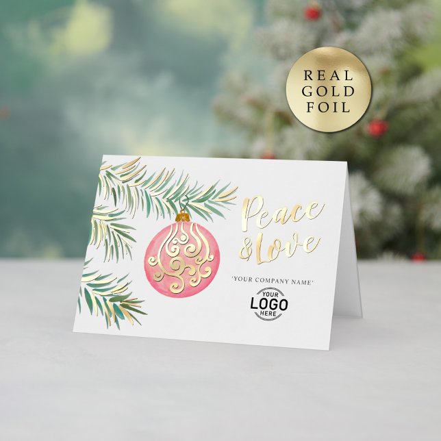 Logo Simple Christmas Pink Decor Business Foil Holiday Card (Creator Uploaded)