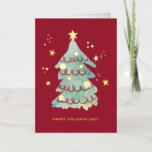 Logo Simple Christmas Tree Burgundy Business Foil Holiday Card