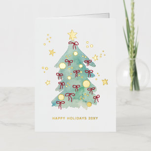 Logo Simple Christmas Tree Red Ribbons Business Foil Holiday Card