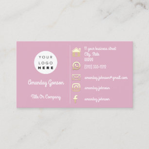 Logo Social Media Gold QR Code Adress Pink Powder Business Card