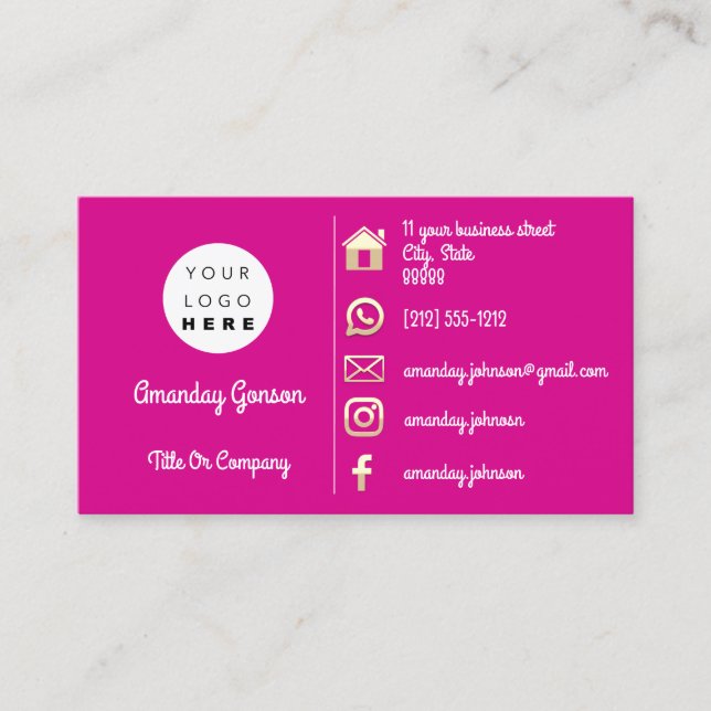  Logo Social Media Gold QR Code Gold Pink Business Card (Front)