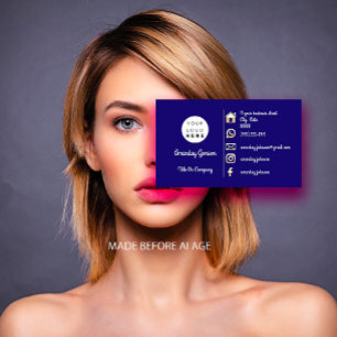  Logo Social Media Gold QR Code Navy Business Card