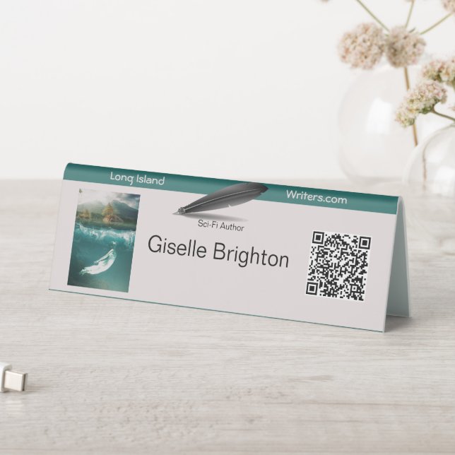 Logo Taupe Teal Author's Promotional Material  (In SItu (Table))