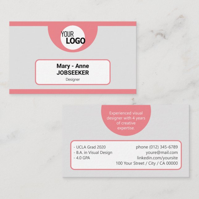 Logo Template Frame Classic Job Seeker Creative Business Card (Front/Back)