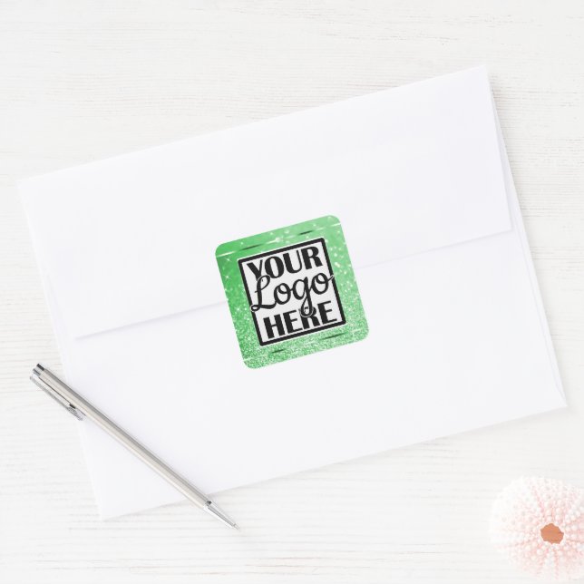 Logo Template Glamour Green Glitter Sparkle Stars Square Sticker (Envelope)