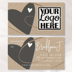 Logo Template Kraft Paper Grey Love Heart Crafters Business Card