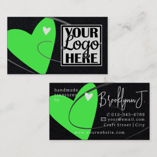 Logo Template Neon Green Love Heart for Crafters Business Card