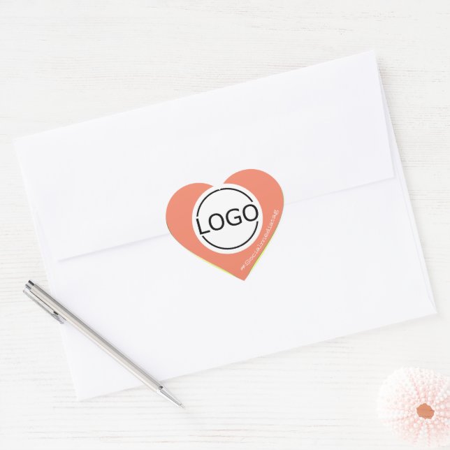 Logo Template Pastel Peach Yellow Custom Packaging Heart Sticker (Envelope)
