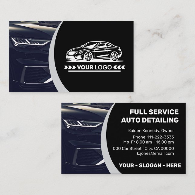 Logo Template Silver Car Service Auto Detailing  Business Card (Front/Back)