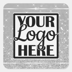 Logo Template Silver Chrome Glitter Sparkle Stars Square Sticker