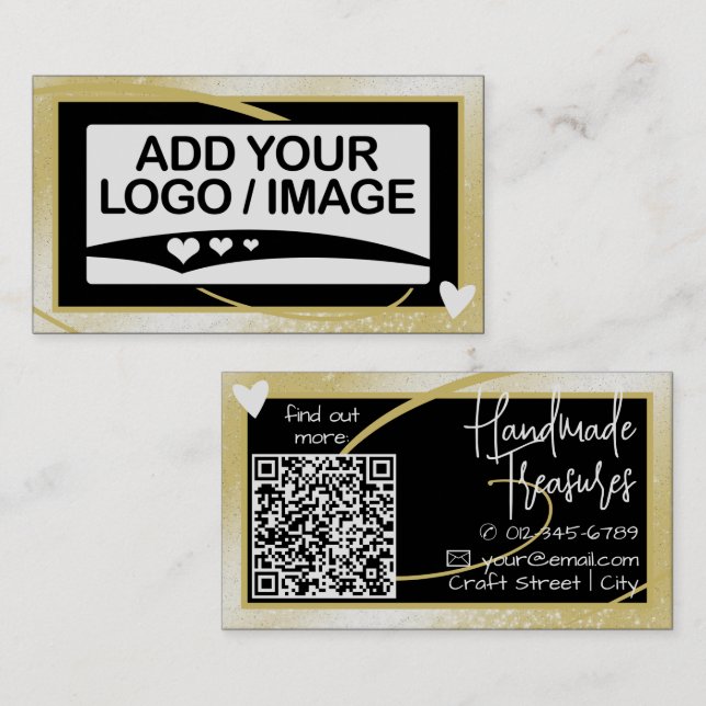 Logo Template Stylish Cool Gold Frame Cute Heart Business Card (Front/Back)