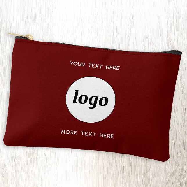 Logo Text Business Promotional Branding Burgundy Accessory Pouch (Simple logo with custom text business branding promotional burgundy red accessory zip pouch)