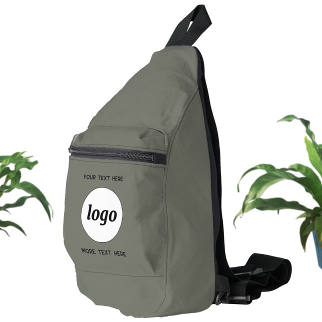 Logo Text Business Promotional Branding Sage Green Sling Bag (Simple logo with custom text business branding promotional cross body sling bag)