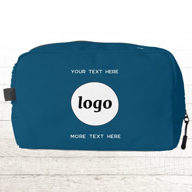 Logo Text Business Promotional Branding Teal Green Dopp Kit (Simple logo with custom text business branding promotional teal green DOPP kit zip bag)