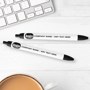 Logo Text Business Promotional White   Black Ink Pen