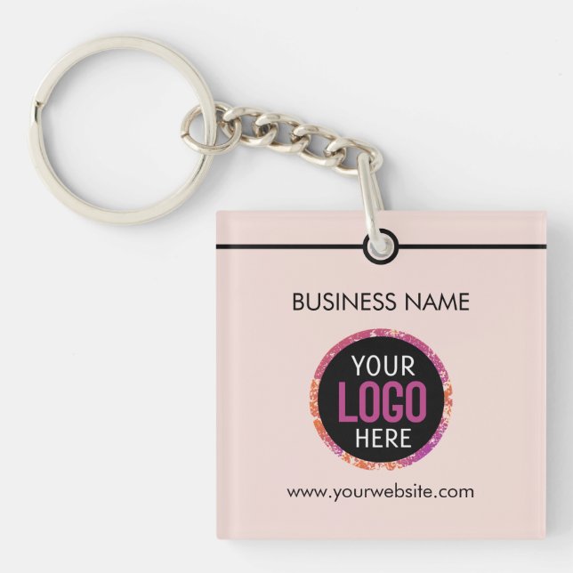 Logo, text double sided light blush pink key ring (Front)