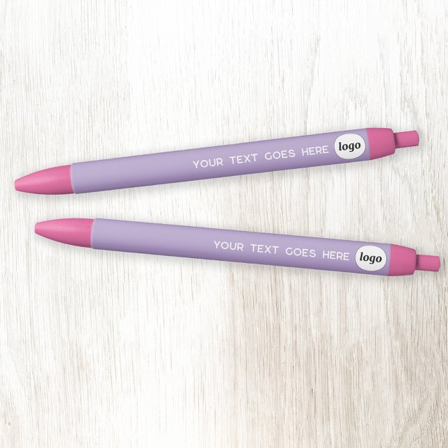 Logo Text Lilac Pink Business Branding Promotional Blue Ink Pen (Simple logo with custom text business branding promotional pen in lilac and pink)