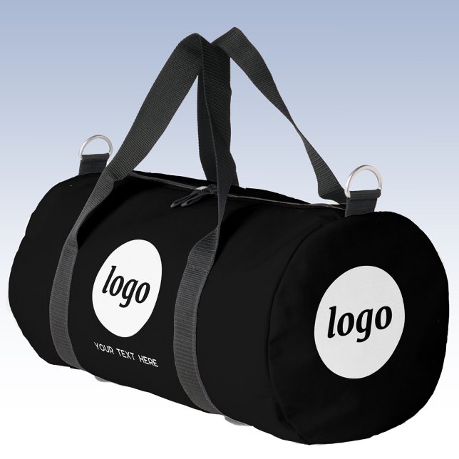 Logo Text Promotional Business Black Duffle Bag (Logo with custom text business branding promotional duffel bag)