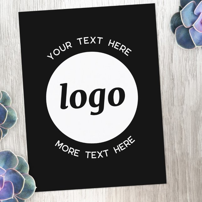 Logo Text Promotional Business Black Postcard (Logo with custom text business promotional postcard)