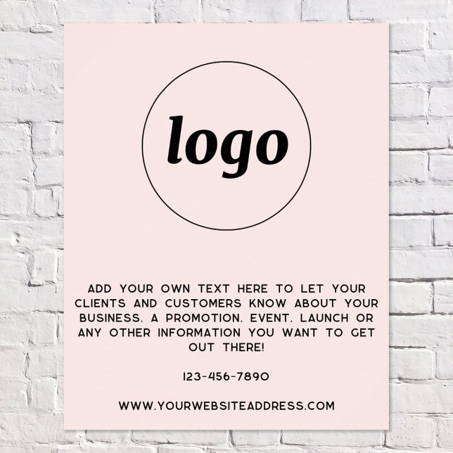 Logo Text Promotional Business Blush Pink Poster (Logo with custom text business promotional branding poster)