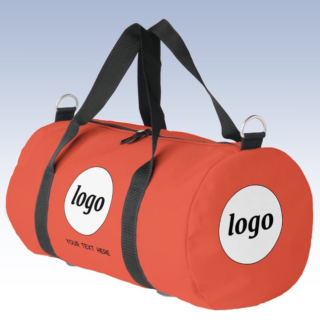 Logo Text Promotional Business Orange Duffle Bag (Logo with custom text business branding promotional duffel bag)