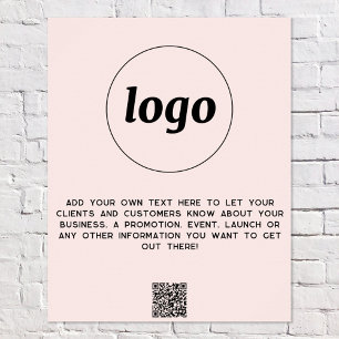 Logo Text QR Code Promotional Business Blush Pink Poster